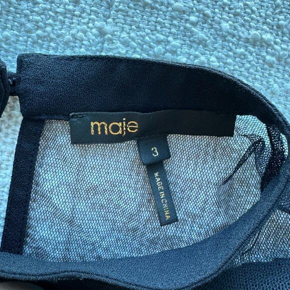 Maje Remia Pleated Overlay Black Mini Dress Size 3 Large - Picture 7 of 13